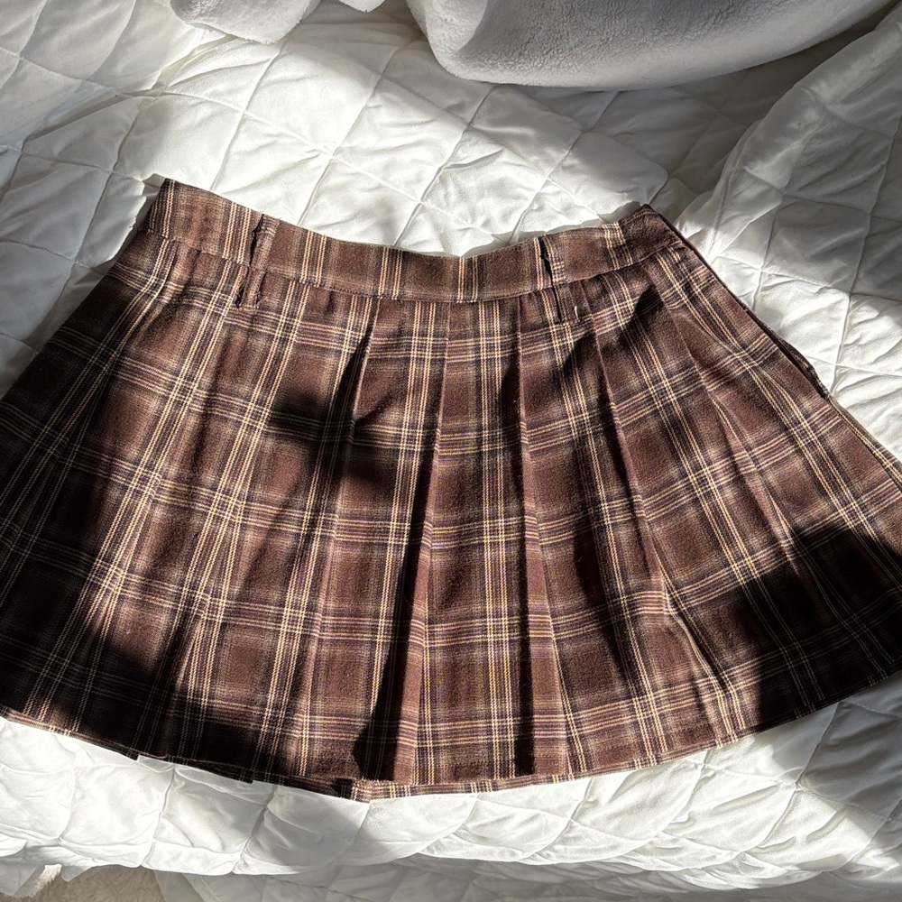 Primark Brown Plaid Pleated Mini Skirt